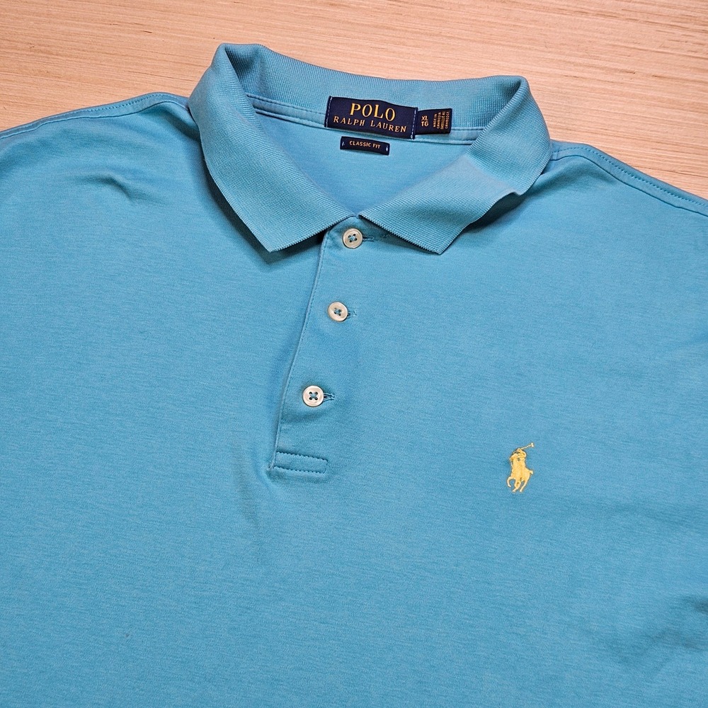 Polo Ralph Lauren Polo Men XL Blue Classic Fit Short Sleeve Yellow Pony Logo